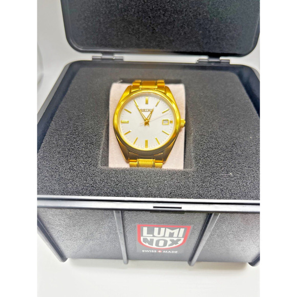 Seiko 6N52-00A0 SUR307 Gold Quartz Watch Authentic New W LUMINOX Gift Box - Picture 2 of 7